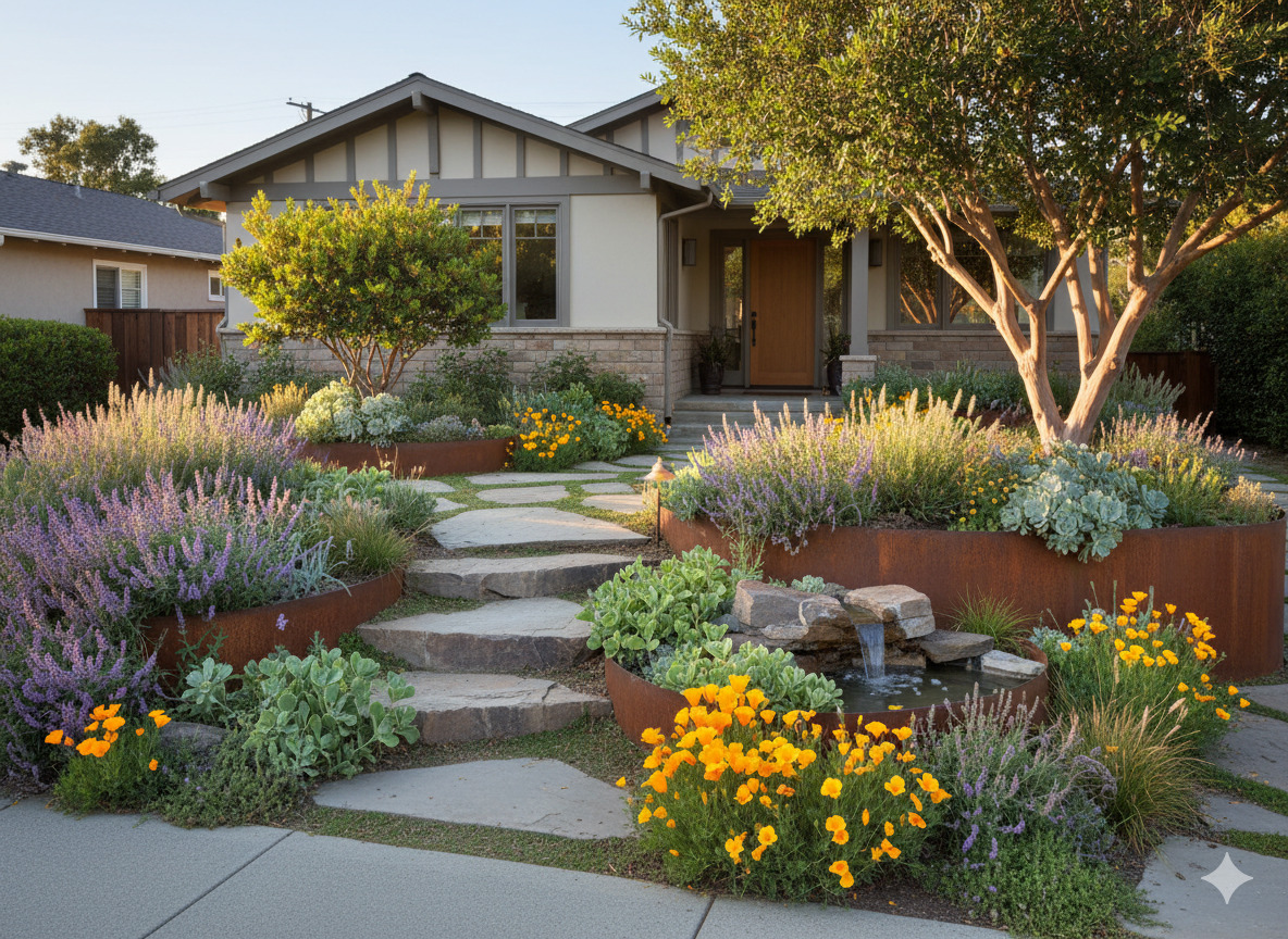 Jardín residencial con plantas nativas